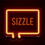Sizzle logo - red text and square on black background