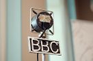 Old microphone labelled with the BBC